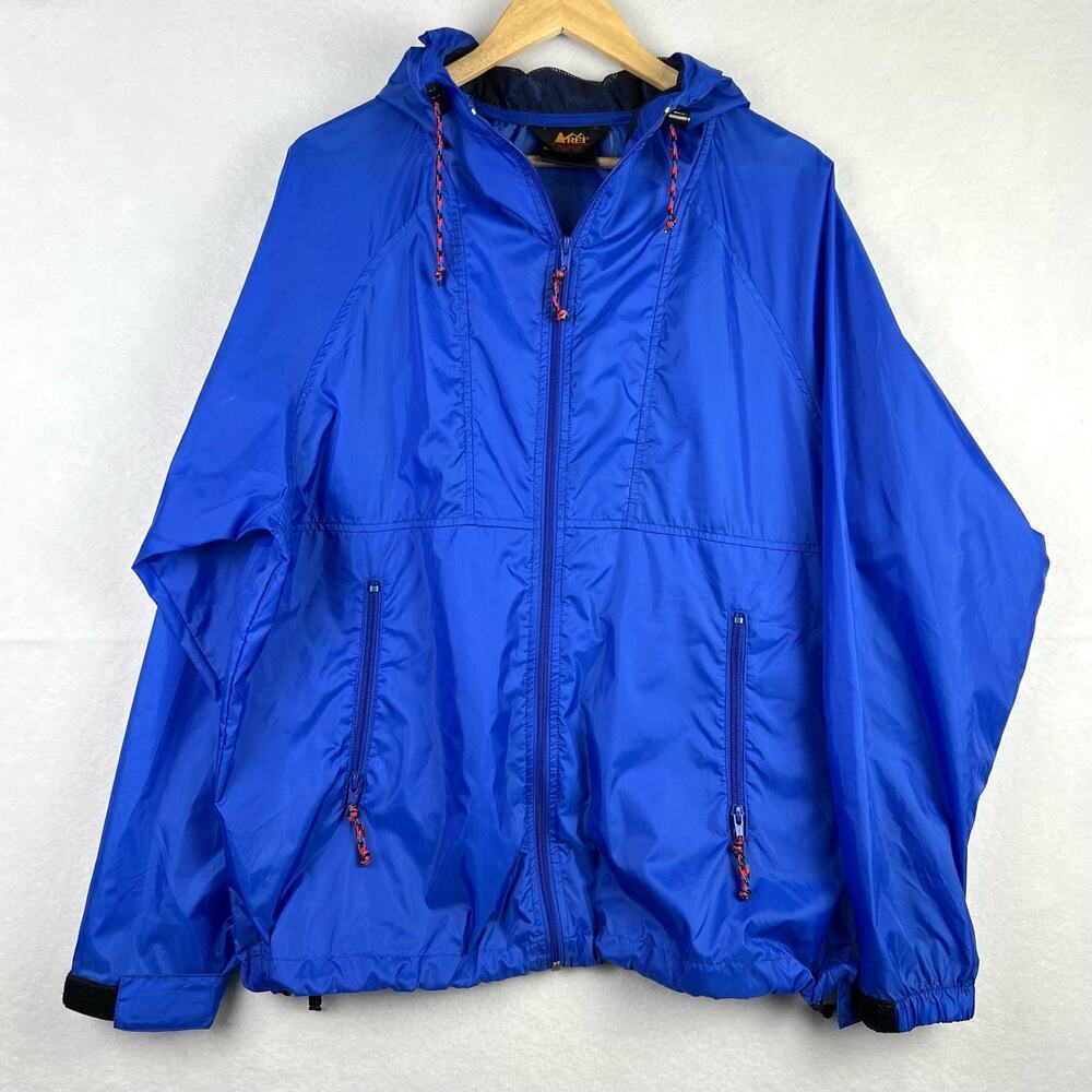 VTG 90's REI M Blue Lightweight Full Zip Windbreaker Packable Hooded Jacket